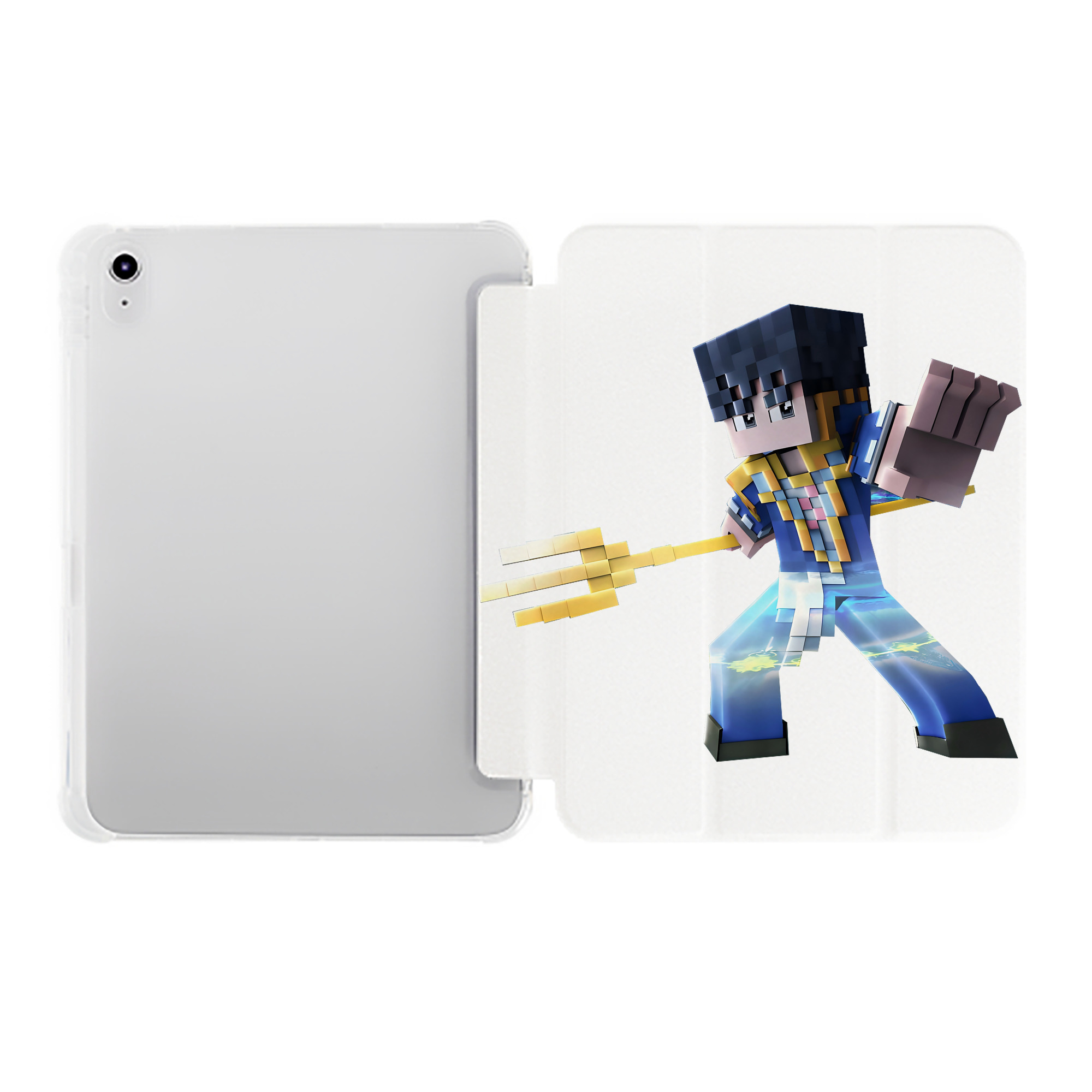 （画像用） マインクラフト ブロックの世界 Minecraft MC Block world IPad ケース ペン収納付き 三つ折りスタンド PUレザー×シリコン 対応機種9.5/10.5/10.9インチ